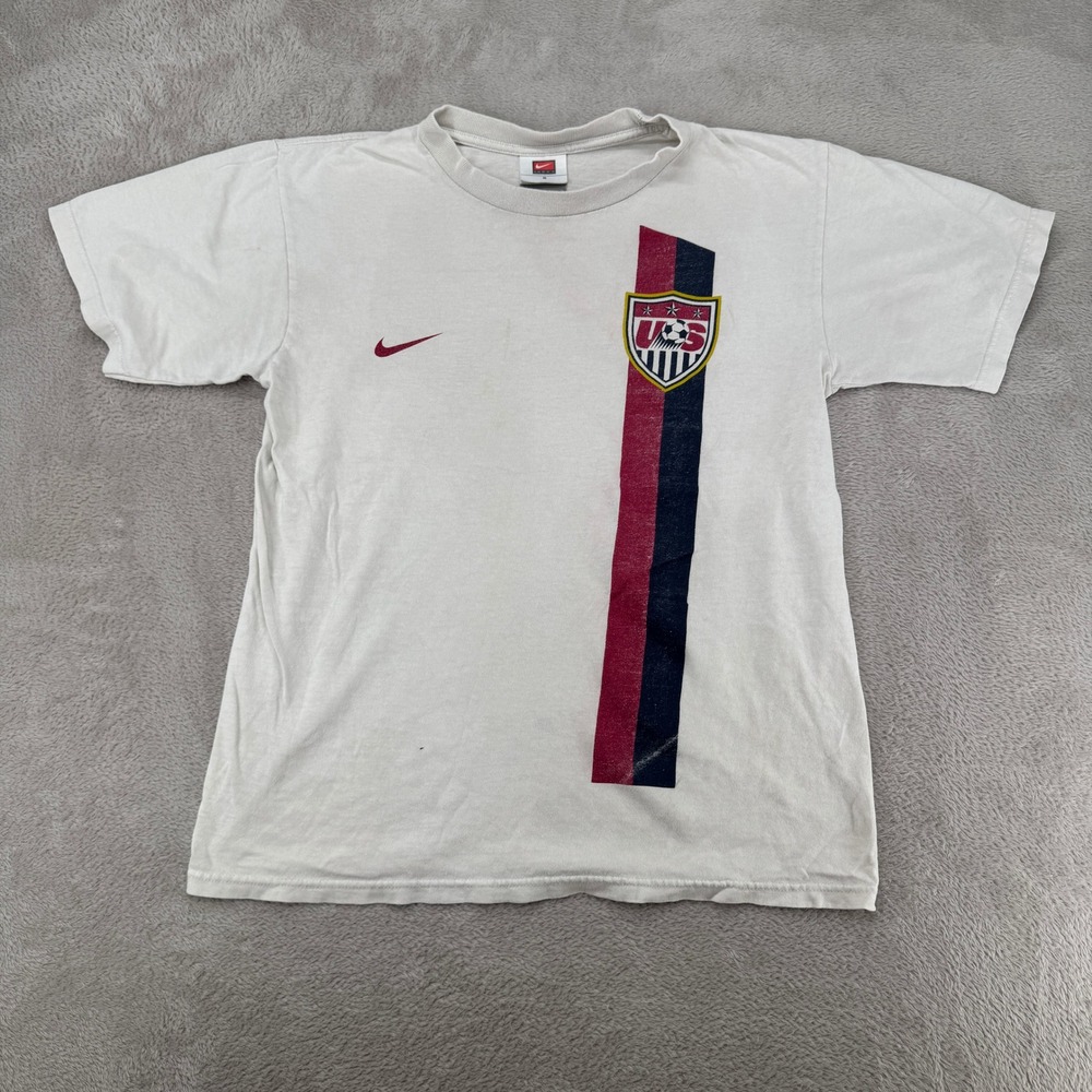 Nike Mens Small White US Soccer Team T-Shirt Preowned Stains Flaws